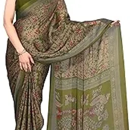 mirchi fashion Women's Stylish Chiffon Kalmkari Ethnic Motifs and Peacock Printed Saree with Blouse Piece-picture-28