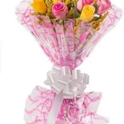 Floralbay Valentine's Day Special Fresh Flowers Bunch of 6 Pink and 6 Yellow Roses in cellophane Packing (Bunch of 12)-picture-20