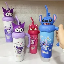 HAPPY HOME MULTI STORE Cartoon Character Sipper Water Bottle with Straw & Handle for Kids | Cute 3D Lid Design | Leakproof BPA-Free Plastic | 700 ml Travel Cup for School, Home & Outdoor-picture-37