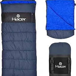 Hacer Kedarkantha Camping Sleeping Bag -5°C to +5°C Half Mummy & Half Rectangle Shape Soft Faux Fur Lining Comfortable Hiking Trekking for Baby, Men & Women - Height Upto 7.2ft- (Blue & Grey, 2 kg)-picture-11