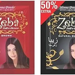 Zeba Zulf-e-Henna Powder for Hair Colouring, Brown and Natural Black, 50% Extra,"6+6" PACK OF 12 Sachet-picture-52