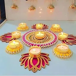 Urban Turtle Home Decorative Lotus Rangoli & Lotus Diya Set, Corporate Gift, Diwali Gift, Diya for Puja, Home Decor Light, Navratri Puja, Christmas Candle, New Year Candle Set of 9-picture-29