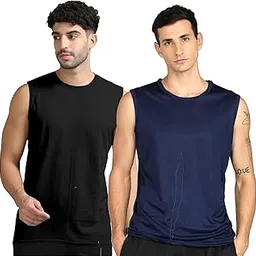 Men's Dryfit Active Performance Solid Round Neck Sleeveless Polyester T-Shirt-picture-29