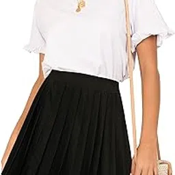 afibi Women Short Uniform High Waist Pleated Skater Tennis Skirt with Shorts-picture-22