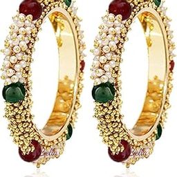 youbella Jewellery Traditional Gold Plated Pearl Studded Bracelet Bangles Set for Girls and Women-picture-6