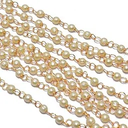 Beadwaala Handmade Gold Pearl Beads Beaded Chain for Jewellery Making and Crafts Work ((Pearl Size: 3mm) Pack of 5 metres. (3mm, White).-picture-62
