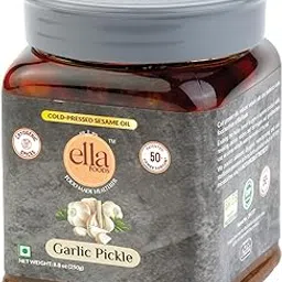 Ella Spices Foods Garlic Pickle|40% Less Sodium|Cold Pressed Sesame Oil|250 Grams-image-6