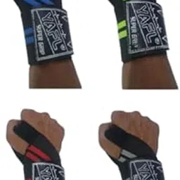 YAFL Super Grip Weightlifting Wrist Wraps, Black with Blue Green Red Stripes, Professional Gym Support Straps for Training, Workout (Pack of 4)-image-60