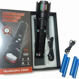 Kanak Mall Aluminum Alloy The Most Powerful Hand Flashlight Night Fluorescent Strip Big Power Rechargeable Zoomable Tactical Flashlight with Digital Display, IPX4 Waterproof Torch for Camping Hiking-picture-19