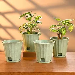 Eha Earth Friendly Ace 5 inch Small Self Watering Pots for Indoor Plants | Set of 4 | Plant Pot Made with Bamboo Fibers | Table Top Planters for Home Decor, Flower Pot for Living Room | Celeste-image-41