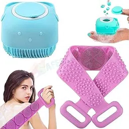 Mahi's| (Combo offer) Silicone Body Back Scrubber, Double Side Bathing Brush for Skin Deep Cleaning Massage, Dead Skin Removal Exfoliating Belt for Shower + Body Brush Foam Dispenser for Bathing (2 Items)-image-74