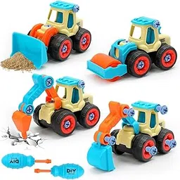 4 PCS Take Apart Car Toys for Boys, DIY Engineering Construction Truck Toy Vehicle - Excavator, Drilling Car, Bulldozer, Road Roller, Kids Building Educational Toy Gift for Boys and Girls-picture-11