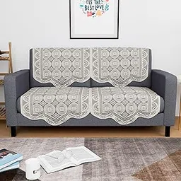 Kuber Industries (Set of 4) Stylish & Durable Cotton Sofa Covers 2 Seater | Washable Sofa Protector/Mat & Slipcover for Hall, Living Room & Office | Plain Circle - Off White-picture-17