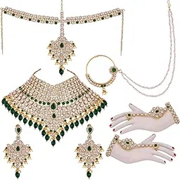 lucky jewellery Wedding Designer Gold Plated Dulhan Choker Bridal Set with sheeshpatti for Girls & Women (2475-L1ZS-KD124-)-picture-36