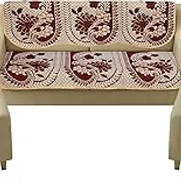 JVK Decor Velvet Sofa Cover Set with Heavy Fabric 500 TC Floral Design 5 Seater Sofa Cover -| Set of 6 Piece |-Multi Colour (DEGIN G)-picture-11