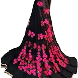 clothlemon Stylish Bollywood Net Saree for Women | Fancy Floral Embroidered with Unstitched Blouse-picture-56