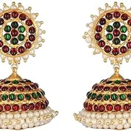 Bharatanatyam Kemp temple Indian jewelry Earrings Classical Dance Jewelry Colorful and Designer traditional Jhumka.(SGE0005)-image-18