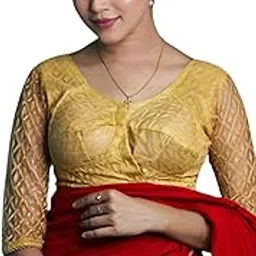 mondal fashion house Women's Net Work Short Sleeves Readymade Saree Blouse-picture-26