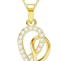 clara 925 Sterling Silver Zahab Pearl Interlocked Pendant Earrings Chain Necklace Jewellery Set | Gold Plated, Swiss Zirconia |Gift for Women and Girls-picture-18