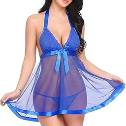 xs and os Women's Polyamide, Spandex & Lace Plain Above knee Baby Doll-picture-56