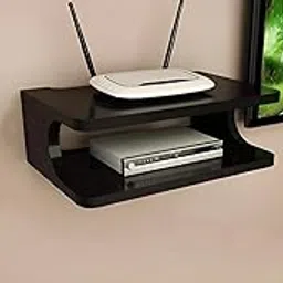 Set top Box Stand WiFi Router Holder Wall Shelves for Living Room Furniture WiFi Stand Wall Mounted Wooden Setup Box Stand for Home Holder TV Cabinet (Black)-picture-18