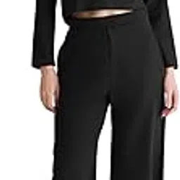 dholakiya empire vibe llp DHOLAKIYA EMPIRE Women's Two-Piece Loungewear Set, Crop Top with Long Sleeves and Wide-Leg Pants, Black image 1