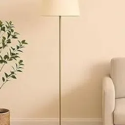Modern Floor Lamp with Antique Brass Finish and Off White Lampshade | 150 CM Height Standing Lamp | LED and Incandescent Bulb Compatible | Elegant Touch Control Light for Living Room Bedroom Office-picture-40