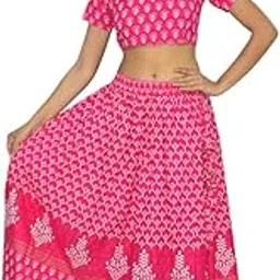 jaipur hand block Womens Lehenga short sleeve Chaniya Choli Navratri Diwali dress (S117)-picture-34