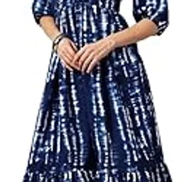 Women's Floral Printed Maxi Kurta | V-Neck, 3/4 Sleeves, A-Line Long Kurta for Casual, Party KRT KR5-219(12)-image-57