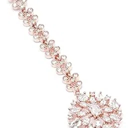 karatcart Rose Gold Plated Round Floral Design American Diamond Maangtikka for Women-picture-45