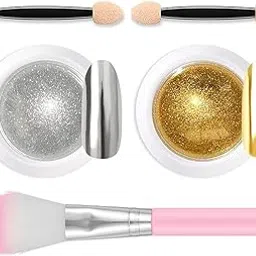 Lofuanna Chrome Nail Powderââ‚¬â€2 Jars Holographic Gold Sliver Chrome Pigment Powder Mirror Glitter Effect for Nail Art Deco with 2pcs Eyeshadow Sticks and Dust Brush 0.5g/Jar-image-89