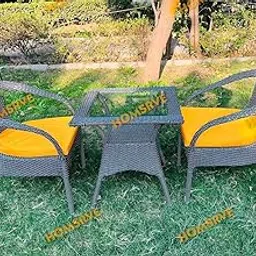 Homsrve D-8 Chairs Table Set 2+1 Wicker Patio Furniture Sets 2 Chair and 1 Table for Garden Balcony Bedroom Powder Coated Frame Uv Protected Wicker (Black Star with Yellow)-picture-16