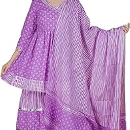 meera fab Women Cotton Festive Handwork Printed Kurta With Sharara & Dupatta-picture-62