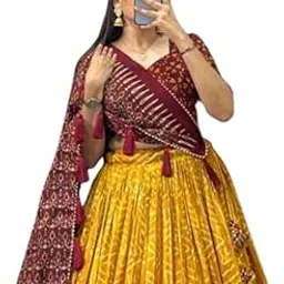 Women's Tussar Silk With Ikkat Print And Foiil Print Lehenga choli Set-picture-30
