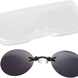 calandis Clip On Nose Sunglasses with Carry Case Rimless Sun Glasses for Unisex Black Gray-picture-38