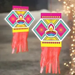 GRAND SHOP Happy Diwali Kandil Ceiling Hanging Decoration Set of 10 | Dual Kandeel Paper Danglers for Deepawali Festival, Home, Office, Shop, Party & Event Ceiling & Wall Décor Items-picture-22