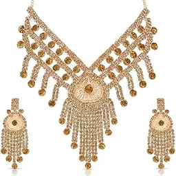 Golden Brown Heavy Bridal Jewellery Set for Women | 2 Layer Necklace with Earrings | Wedding Reception Party Set-image-20