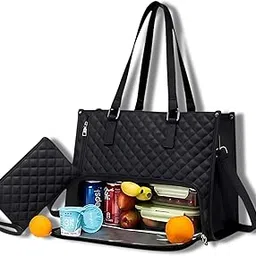gowloz Laptop Tote Bag for Women with Insulated Lunch Compartment (Black)-picture-39