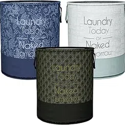 Kuber Industries Laundry Basket | Non-Woven Round Laundry Basket | Clothes Storage Hamper | Foldable Laundry Bag with Handle | Toy Storage Basket | 45 LTR | Pack of 3 | Multicolor-image-51