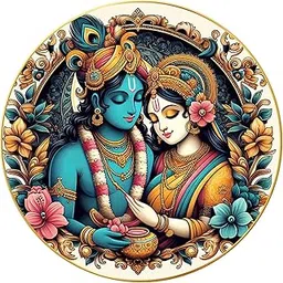 Nozvera Modern Radha Krishna Wall Painting with Frame - Sparkle Glossy Round Golden Framed Large Painting for Office, Living Room, Bedroom, Home Wall Decoration (Design 03, 40 CM * 40 CM)-picture-34