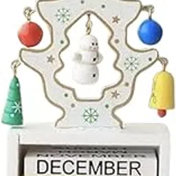Wooden Christmas Tree Calendar with Ornaments, Perpetual Desktop Date Display, (WHITE)-image-98