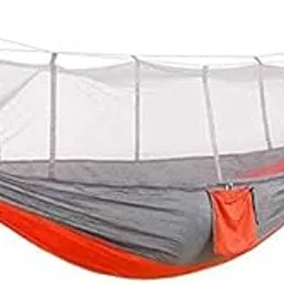 IRIS Camping Hammock with Mosquito Net, 2 Person Ultralight Portable Windproof, Anti-Mosquito, Swing Sleeping Hammock Bed with Net for Outdoor, Hiking, Backpacking, Travel,etc (Grey+Orange)-picture-36