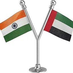India & United Arab Emirates (UAE) Car Dashboard Flag 2in x 3in With A Plastic Liquid Chrome Base-picture-29