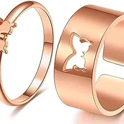 utkarsh (Rose-Gold Color Valentine's Day Adjustable Size Romantic Couple Friendship Promise Matching Punk Fashion Butterfly Design Open-Cuff Finger Dainty Trendy Rings Set-picture-14