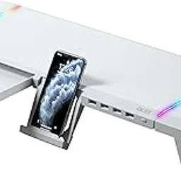 Acer Ergo Multifunction Monitor & Laptop Stand Featuring RGB Lighting and a 4-Port USB Hub with Aluminum Multi Keyboard Storage Space Bar, Suitable for Both Office and Home Environments (White)-picture-19