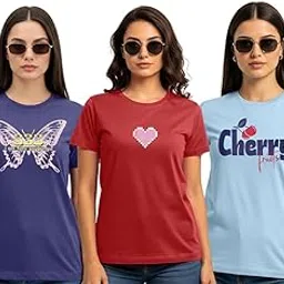 stylense Cotton Blend Regular Fit Round Neck Graphic Printed Half Sleeve T-Shirt Combo for Women (Pack of 3)-picture-28