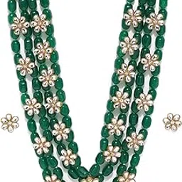 zaveri pearls Green Beads & Floral Kundan Necklace Set For Women-ZPFK9098-picture-39