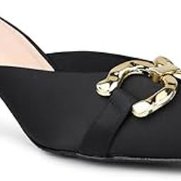 inc.5 Womens Women Black & Gold-Toned Buckle Embellished Kitten Heel Mules Sandal-picture-36