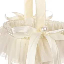 SECRET DESIREWedding Flower Girl Basket Wedding Flower Basket Bowknot Satin Flower Basket-image-31