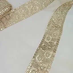 4.5 Meter Elegant Floral Sequined Lace Trim, Champagne Gold, 2-Inch Width, Embroidered Border for Wedding Dress, Bridal Veil, Crafts Decoration-image-32